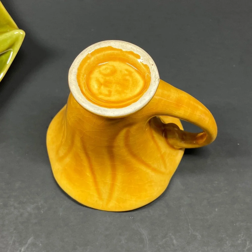 Kipp Ceramics Demitasse Cup Saucer 1947 Yellow Green Vintage Art Pottery